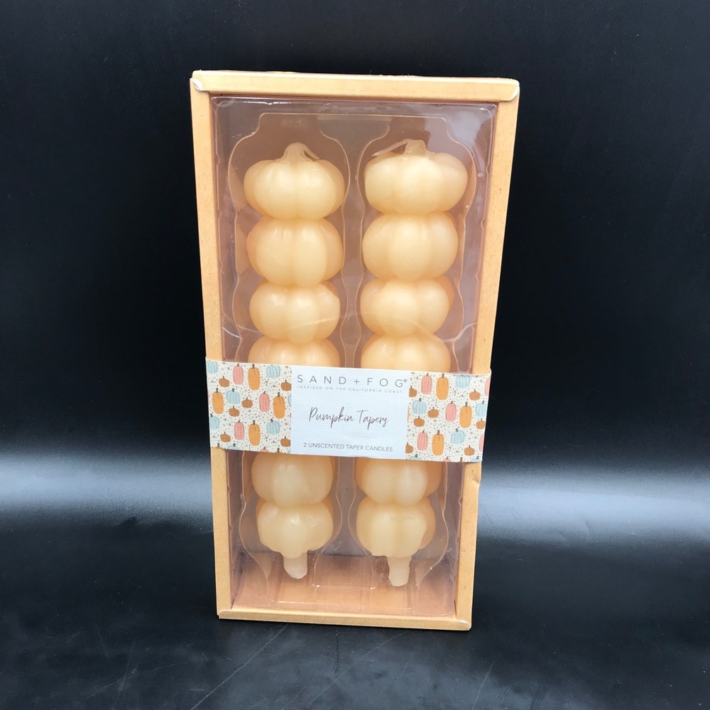 Sand + Fog 2 Pumpkin Unscented Cream Taper Candle's Home Decor - NEW